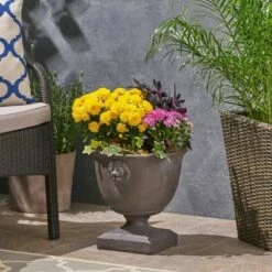 13" Simba Lightweight Concrete Patio Urn Planter Gray - Christopher Knight Home