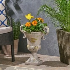 19.25" Delphine Lightweight Concrete Patio Urn Planter Gray - Christopher Knight Home