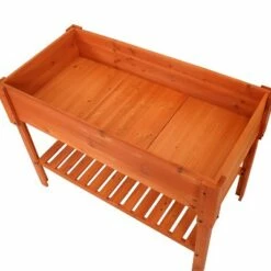 Sunnydaze Decor Sunnydaze Outdoor Raised Wooden Garden Bed with Lower Shelf for Flowers, Herbs, Green Plants, and Vegetables - 42" W - Stained Finish -Cheap Planters Store unnamed file 86