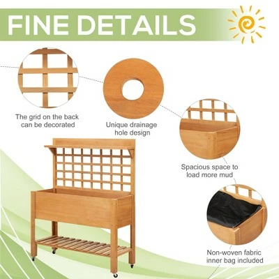 Outsunny 41'' Wooden Raised Garden Bed with Wheels Trellis Upper/Below Storage Shelf Elevated Planter Box Stand for Vegetables Flower 5 Outsunny 41'' Wooden Raised Garden Bed with Wheels Trellis Upper/Below Storage Shelf Elevated Planter Box Stand for Vegetables Flower - Image 3