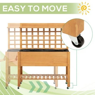 Outsunny 41'' Wooden Raised Garden Bed with Wheels Trellis Upper/Below Storage Shelf Elevated Planter Box Stand for Vegetables Flower 7 Outsunny 41'' Wooden Raised Garden Bed with Wheels Trellis Upper/Below Storage Shelf Elevated Planter Box Stand for Vegetables Flower - Image 5