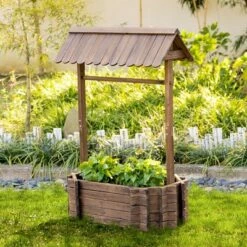 Outsunny Wooden Wishing Well Garden Bed, Rustic Outdoor Flower Planter Patio Ornamental for Plants/Herb/Vegetables, Rustic Brown -Cheap Planters Store unnamed file 872