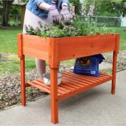 Sunnydaze Decor Sunnydaze Outdoor Raised Wooden Garden Bed with Lower Shelf for Flowers, Herbs, Green Plants, and Vegetables - 42" W - Stained Finish -Cheap Planters Store unnamed file 88