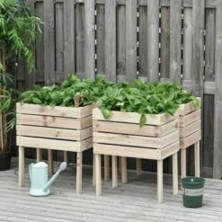 Outsunny 4PCS Wooden Planter Raised Garden Beds Kits Elevated Garden Beds for Flowers Vegetables, Outdoor Indoor Planting Box Container