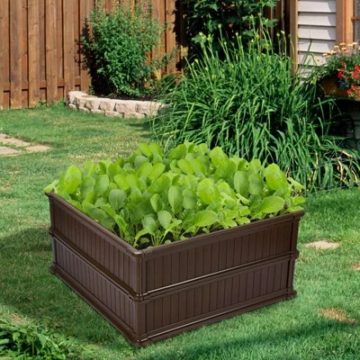 Costway 2 Pcs 48.5'' Raised Garden Bed Square Plant Box Planter Flower Vegetable Brown 3 Costway 2 Pcs 48.5'' Raised Garden Bed Square Plant Box Planter Flower Vegetable Brown