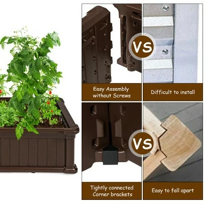 Costway 2 Pcs 48.5'' Raised Garden Bed Square Plant Box Planter Flower Vegetable Brown 6 Costway 2 Pcs 48.5'' Raised Garden Bed Square Plant Box Planter Flower Vegetable Brown - Image 4