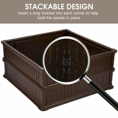 Costway 2 Pcs 48.5'' Raised Garden Bed Square Plant Box Planter Flower Vegetable Brown 7 Costway 2 Pcs 48.5'' Raised Garden Bed Square Plant Box Planter Flower Vegetable Brown - Image 5