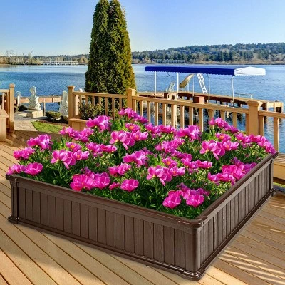 Costway 2 Pcs 48.5'' Raised Garden Bed Square Plant Box Planter Flower Vegetable Brown 11 Costway 2 Pcs 48.5'' Raised Garden Bed Square Plant Box Planter Flower Vegetable Brown - Image 9