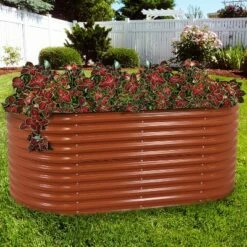 Sunnydaze Decor Sunnydaze Large Oval Steel Raised Garden Bed - Stand-Up Height - 79" W x 32" H - Brown