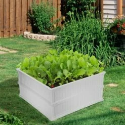 Costway 4 Pcs 48.5'' Raised Garden Bed Square Plant Box Planter Flower Vegetable White